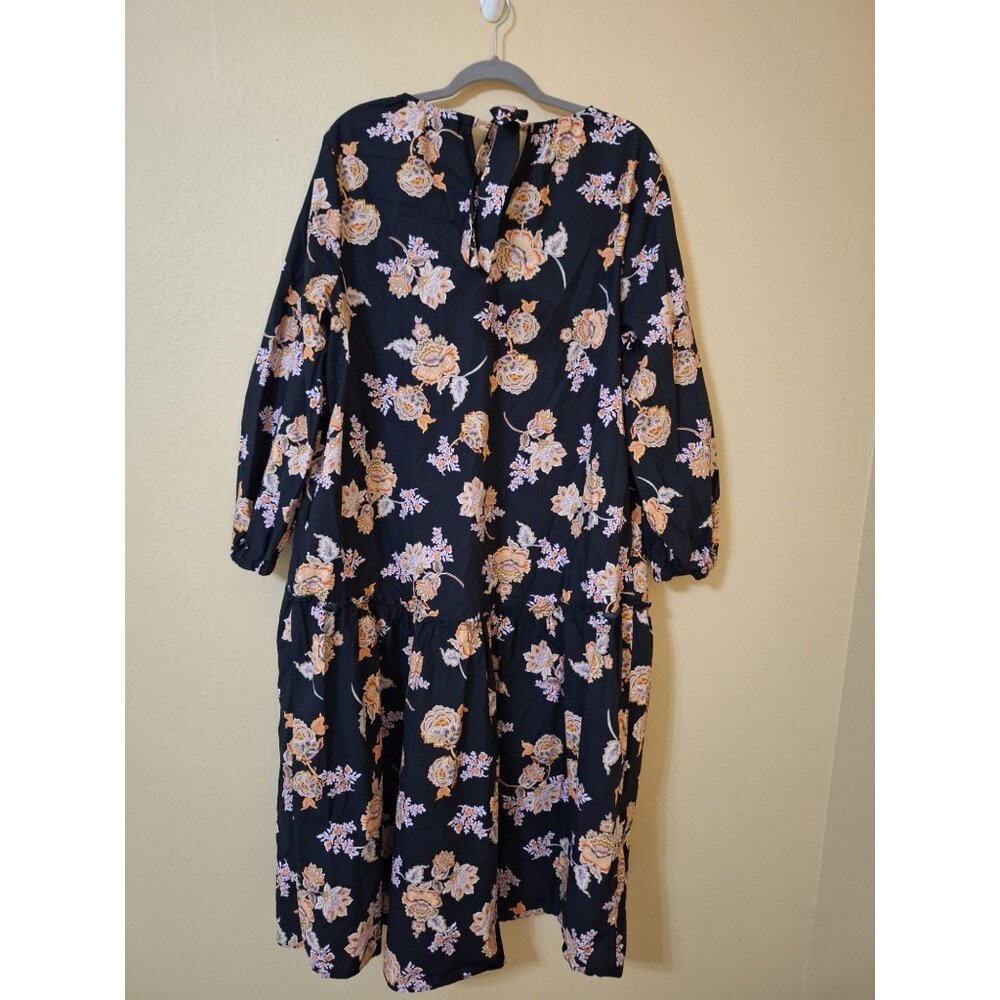Who What Wear Black Floral Midi Dress 100%‎ Cotton Womens Size 2X Summer - Picture 8 of 12